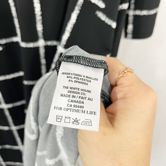Sympli Black White Grid Plaid Geometric Print Midi Dress Pockets Jersey Size 14 - Picture 6 of 7
